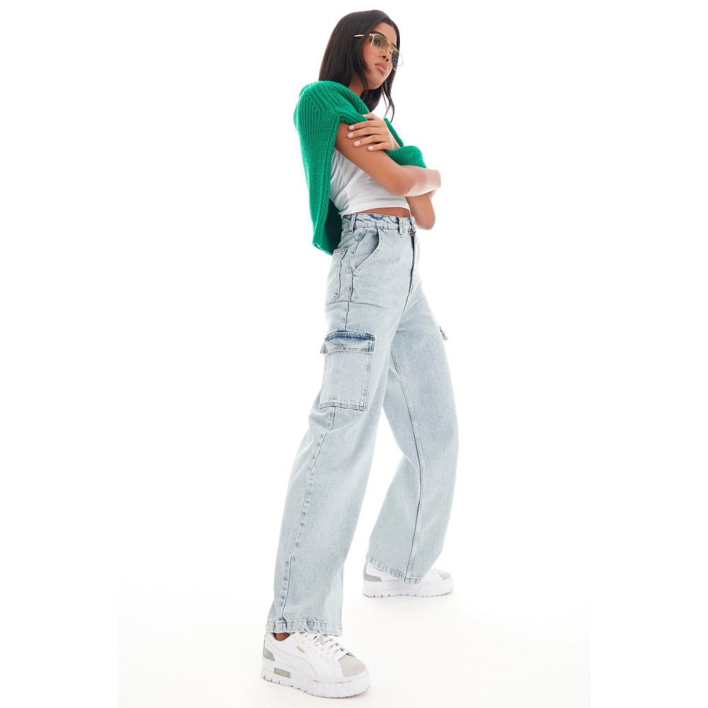 its basic Kadın Snow Kot Rengi Kargo Cep Wide Leg Fit Yüksek Bel Denim 36 Beden Kadın Pantolon Fiyatı