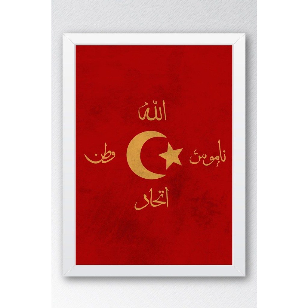Ittihat Terakki Sancağı Bayrağı Çerçeveli Tablo - 21x30 - Beyaz Kanvas Tablo Fiyatı