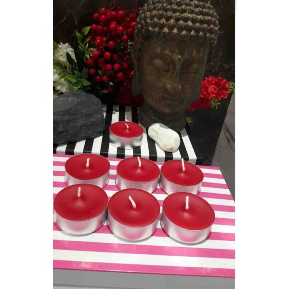 Iv Candles Homedecor 6'lı Kırmızı Maxi Büyük Boy Tealight Teneke Mum - 6 adet Dekoratif Mum Fiyatı
