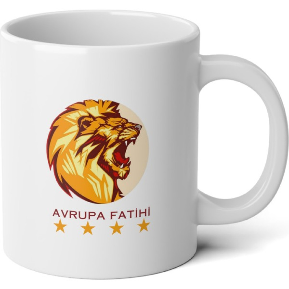 Ivart Avrupa Fatihi-Aslan Futbol Tasarım Baskılı Premium Porselen Kupa Bardak(Galatasaray) - Beyaz - 330 ml Fincan / Bardak / Kahve Takımı Fiyatı