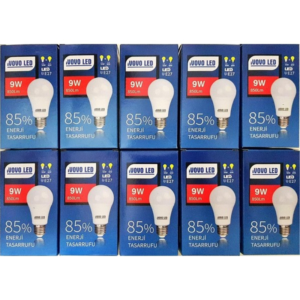 Ivovo 9W E27 Duy LED Ampul Beyaz Renk 6500 Kelvin 850 Lümen 10 Adet Led Aydınlatmalar Fiyatı