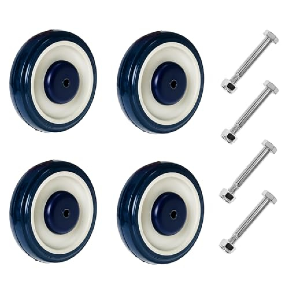 IVWNNN Shopping Cart Replacement Wheels 5" TPU Silent Attachable Wheels for Cart with Screws Double Ball Bearing (Blue, 4 Pack)