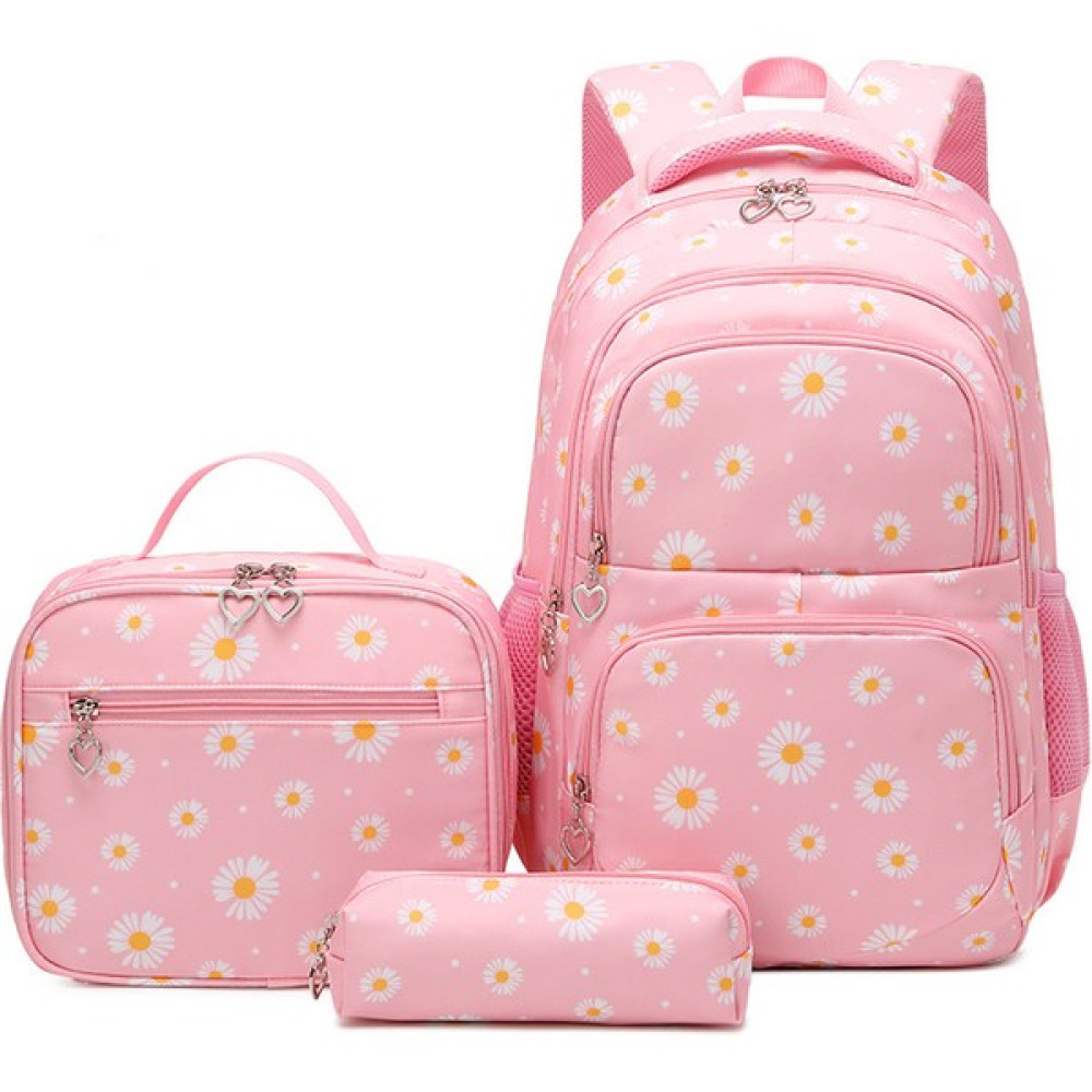 Ivy Stationery Üç Parçalı Papatya Desenli Okul Çantası Sırt Çantası (Yurt Dışından) - Pembe - Okul Malzemeleri - 29 x 16 x 43 cm Okul Çantası Fiyatı