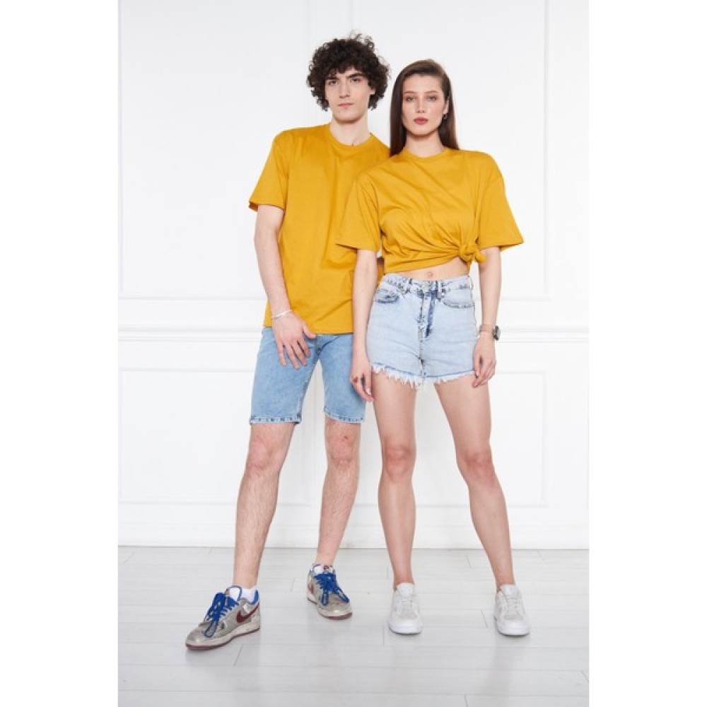 İxir Hardal Pamuk Oversize Geniş Kalıp T-Shirt Bayan T-shirt Fiyatı