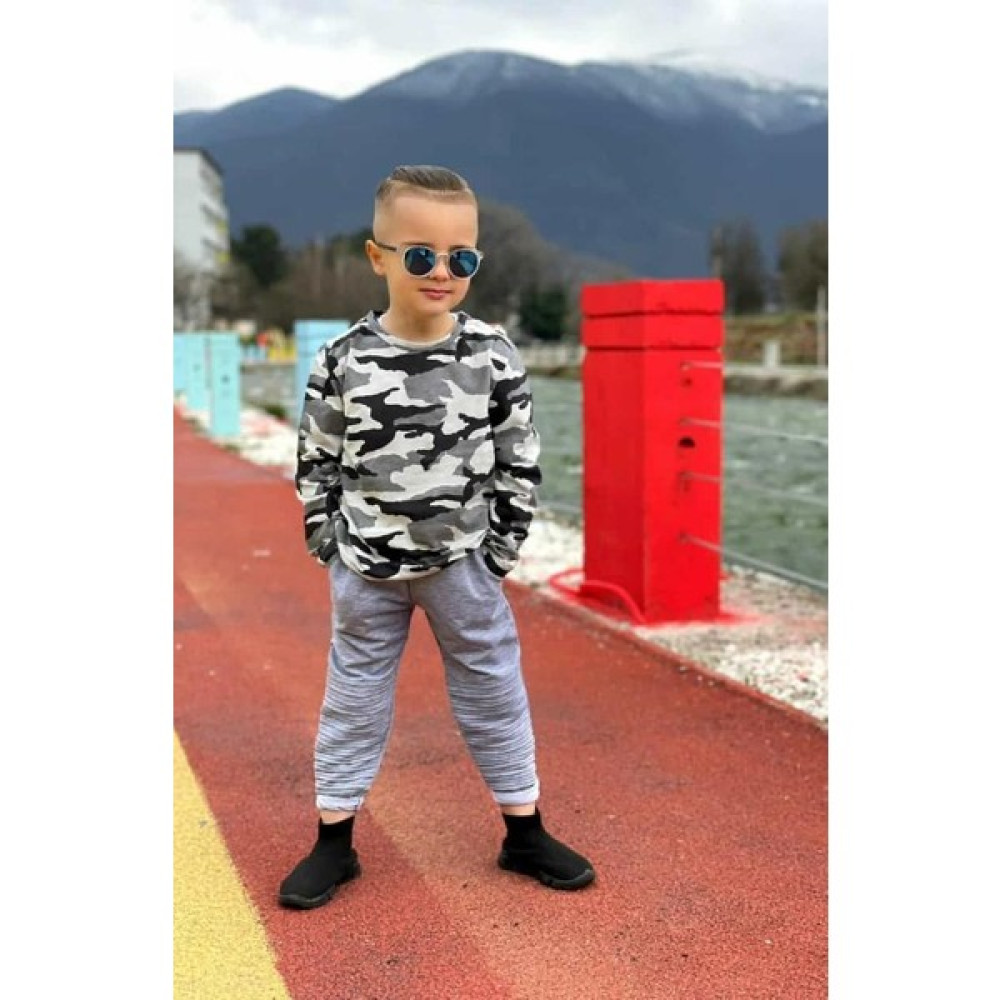 İxos Kids Club Erkek Çocuk Kamuflaj Desenli Gri Takım MINAH-07080005 Erkek Çocuk Giyim Takımı Fiyatı