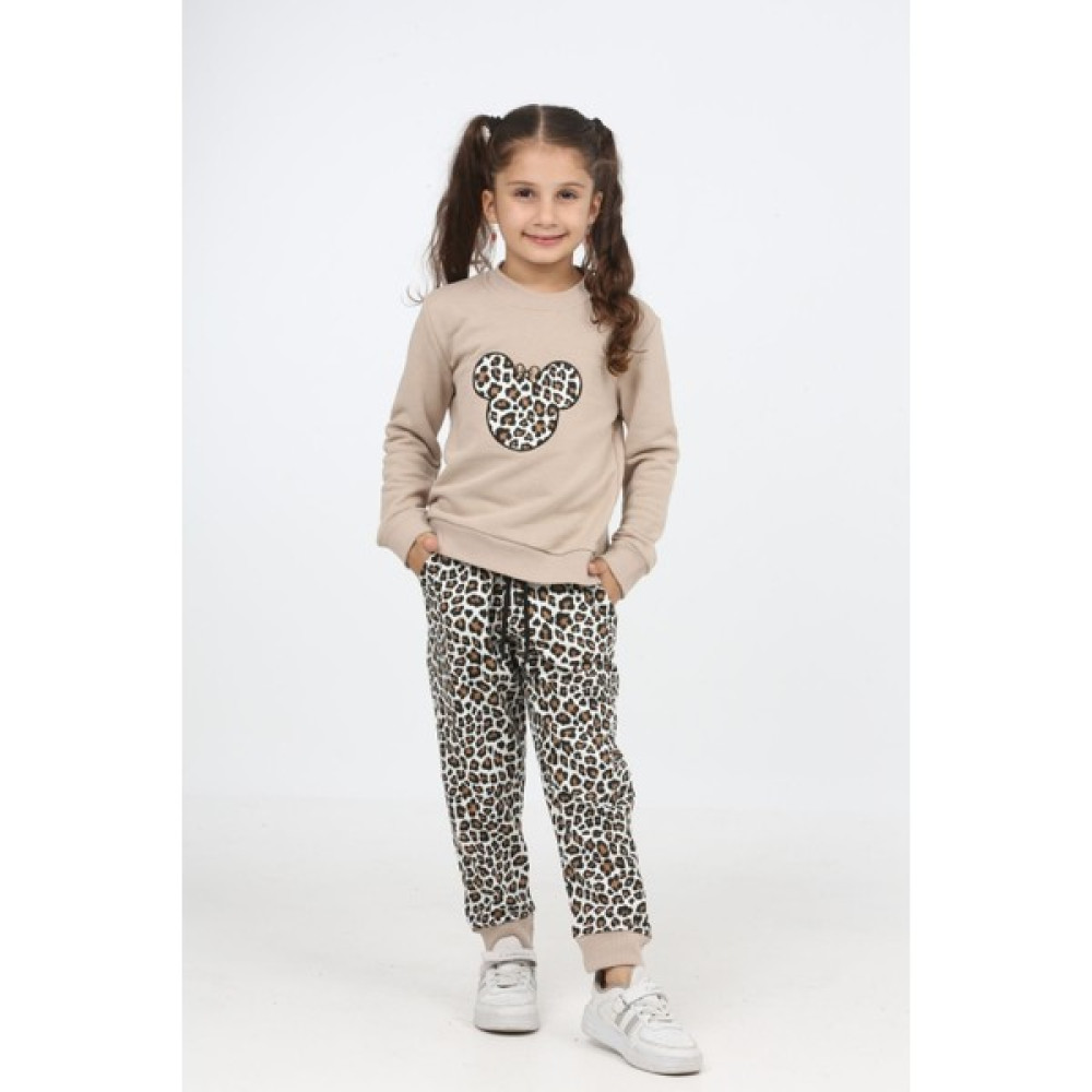 İxos Kids Club Kız Çocuk Eşofman Takımı Yüzde 100 Pamuk Leopar Desenli MINAH-06030009 Kız Çocuk Eşofman Fiyatı