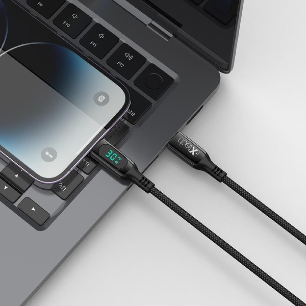 Ixtech Dijital Şarj Göstergeli Type-C To Lightning 1m Şarj Kablosu IX-UC016 - Siyah Cep Telefonu Kablosu Fiyatı