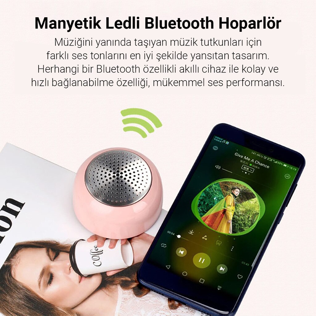 İXtech IX-B10 P Led Işıklı Mıknatıslı Portatif Bluetooth Hoparlör Pembe - Beyaz Bluetooth Hoparlör Fiyatı