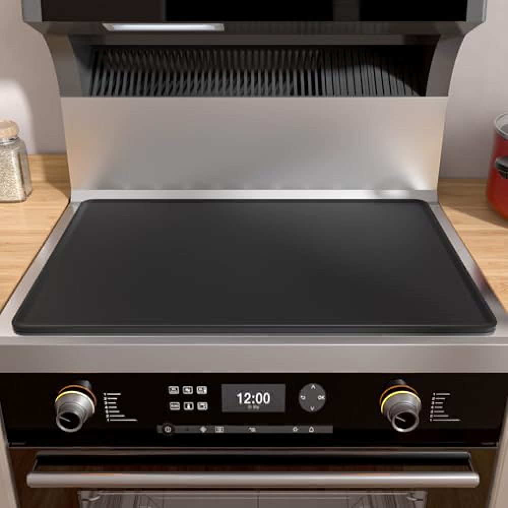 Iycnkok Electric Stove Top Cover Silicone - Upgraded 28" x 20" Glass Stovetop Cooktop Oven Mat Protector for Ceramic RV Induction Countertop - Black