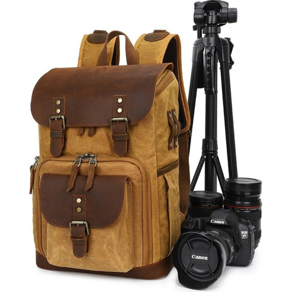İyi Çanta Fotoğraf Retro Su Geçırmez Batik Kanvas Deri Sırt Çantası Fit 15.4 Inç Dizüstü Erkekler Kamera Çantası Canon Nikon Dslr Içın Taşıma Çanta... Çantalar Fiyatı