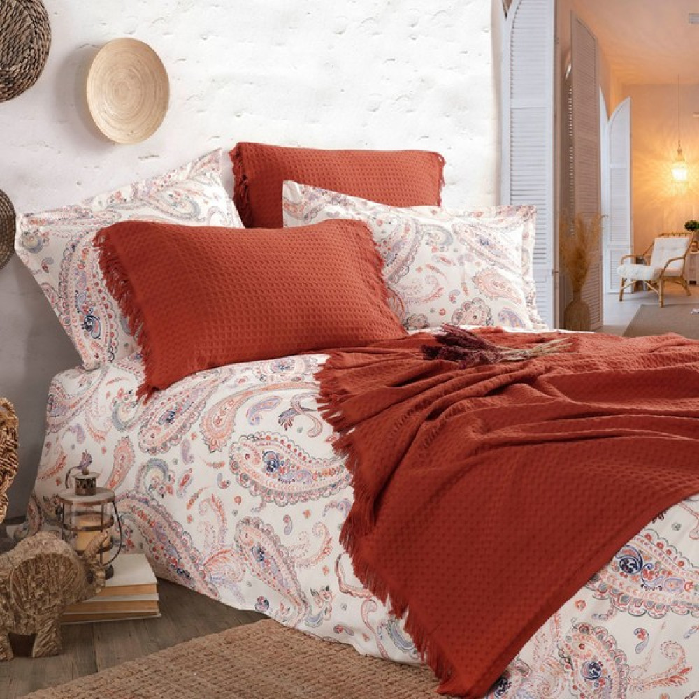İyi Geceler İstanbul Boho Chic Çift Kişilik Püsküllü Battaniyeli Nevresim Seti - Tarçın - Bordo - 200 x 220 cm Battaniye Fiyatı