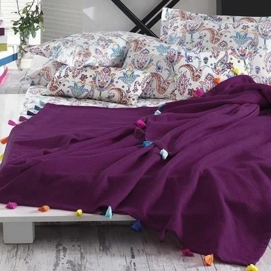 İyi Geceler İstanbul Up Style Mürdüm Çift Kişilik Pike Takımı