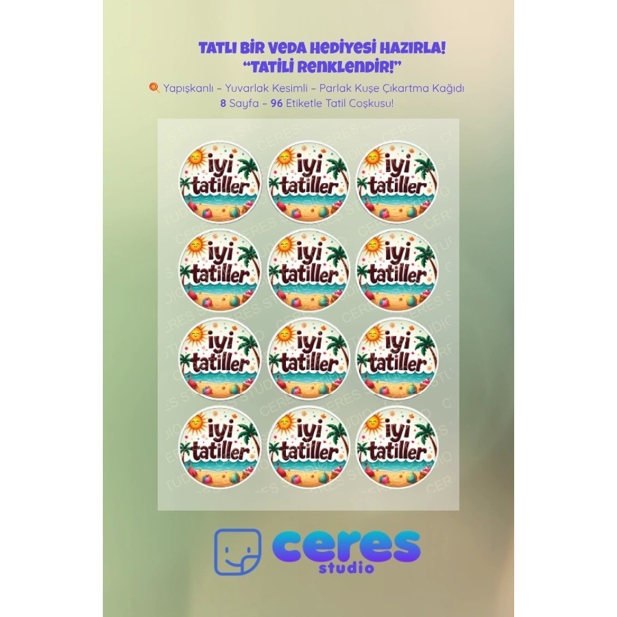 Iyi Tatiller Sticker Seti - 96 Adet Yuvarlak Etiket | Yapışkanlı, Parlak Kuşe Çıkartma Kağıdı - Çok Renkli - 1 Diğer Fiyatı