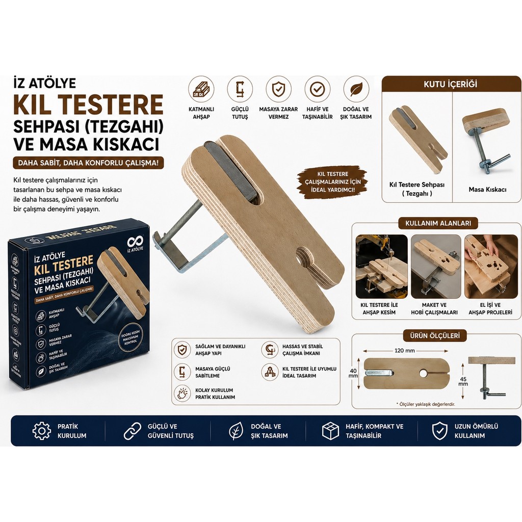 İz Atölye Kıl Testere Sehpası ( Tezgahı ) ve Masa Kıskacı Sanatsal Malzemeler Fiyatı