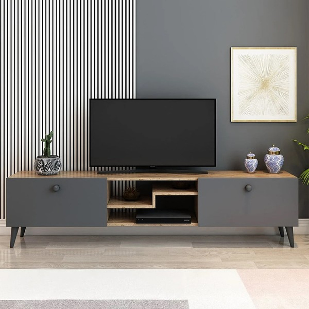 İzco Design Model Z Tv Ünitesi 150 cm Dekoratif Raflı Iki Kapaklı Tv Sehpası Çam Renk Tv Ünitesi / Sehpası Fiyatı