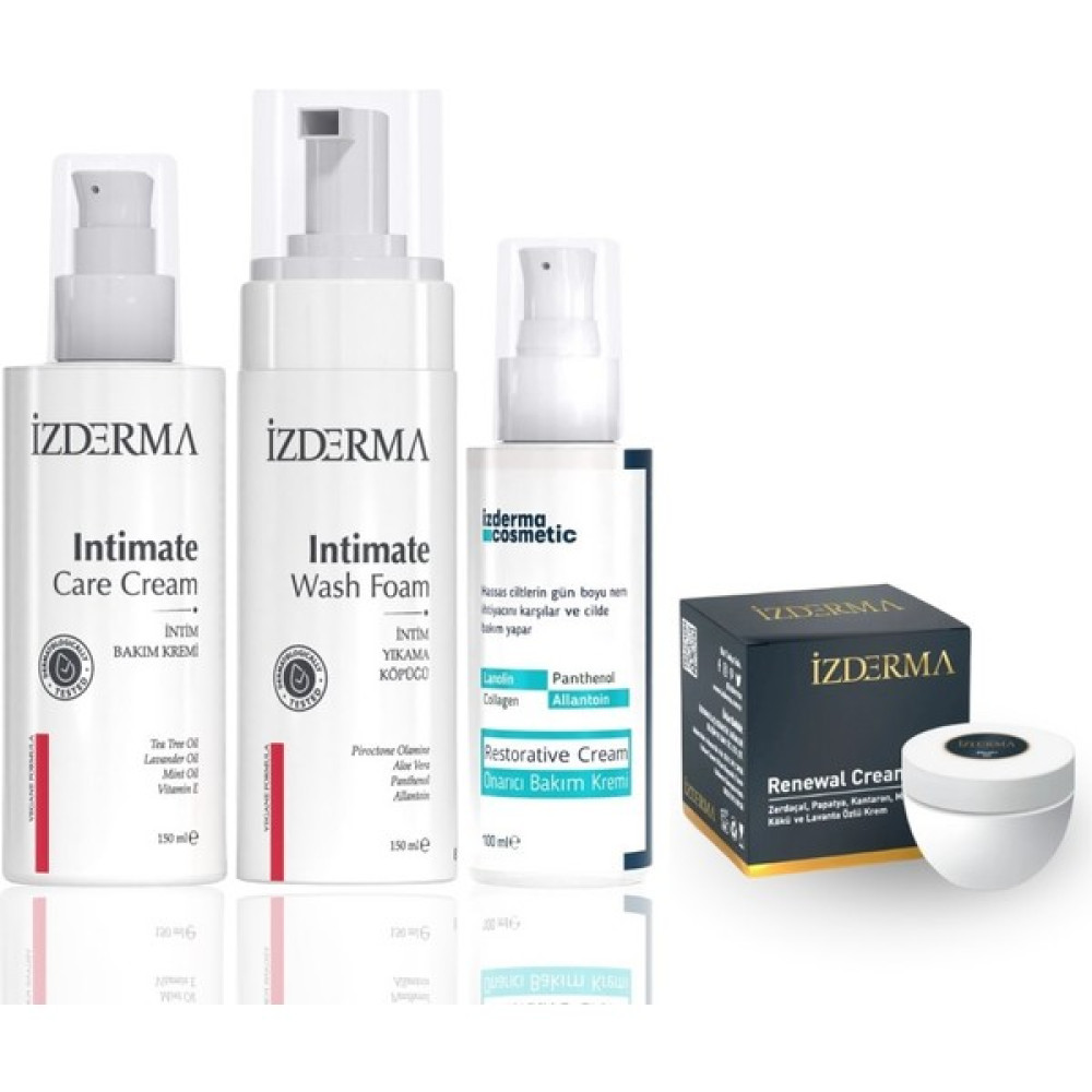 İzderma Renewal Cream + İntim Bakım Kremi ve Yıkama Köpüğü + Onarıcı Bakım Kremi 4'lü Set Vücut Sıkılaştırıcı ve İncelticiler Fiyatı