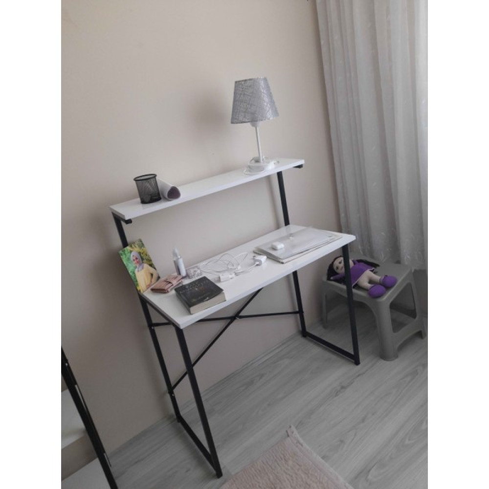 İzmir Alinda Mobilya Raflı Çalışma Masası Laptop Masası Organizer Düzenleyici - 90 cm - Beyaz Çalışma Masası Fiyatı