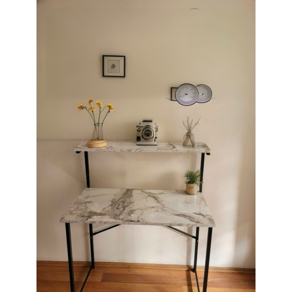 İzmir Alinda Mobilya Raflı Çalışma Masası Laptop Masası Organizer Düzenleyici - 90 cm - Beyaz Mermer Çalışma Masası Fiyatı