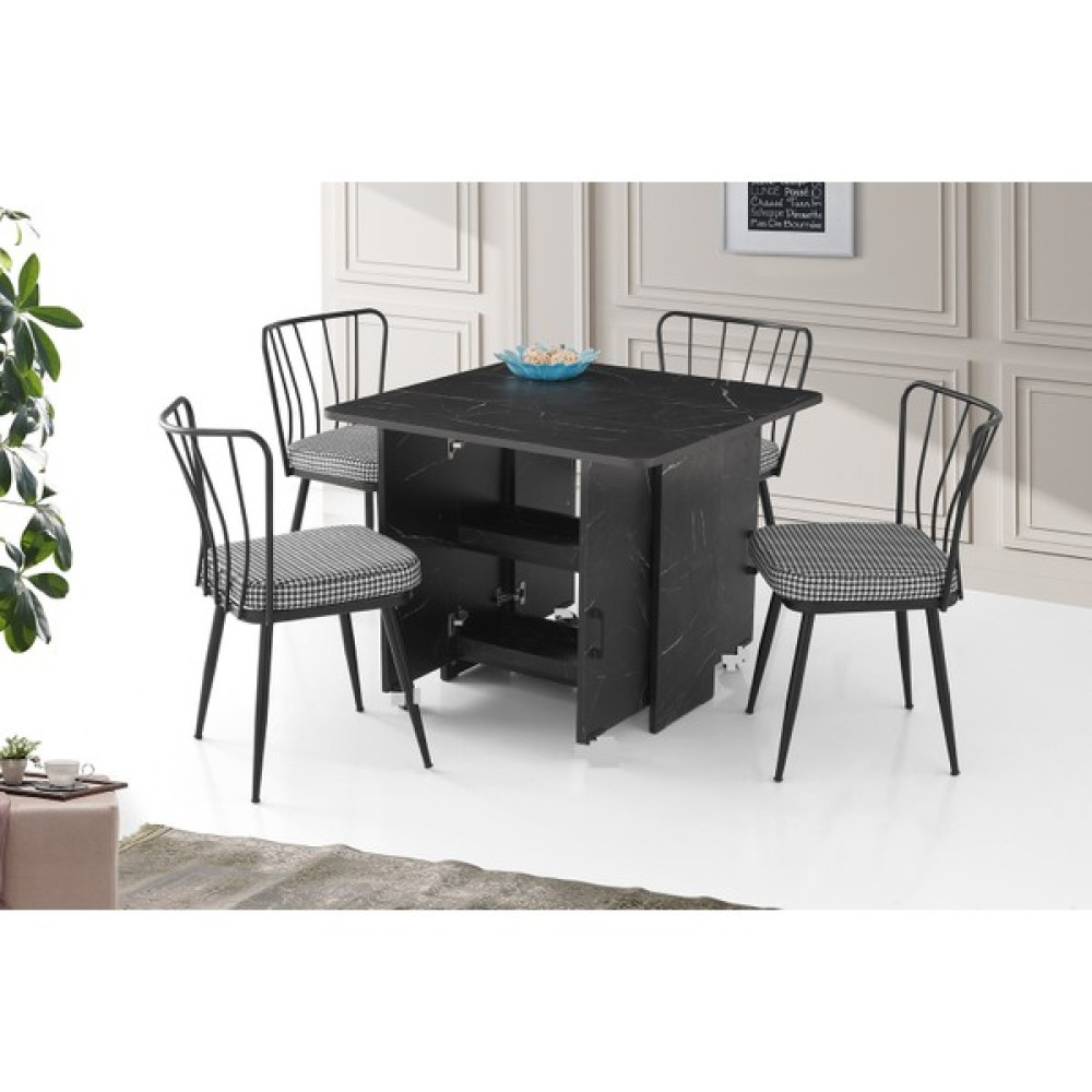 İzmir Katlanır Dolaplı Masa 4 Sandalye 80x90cm Siyah - 80 x 90 cm Masa - Sandalye Seti / Takımı Fiyatı