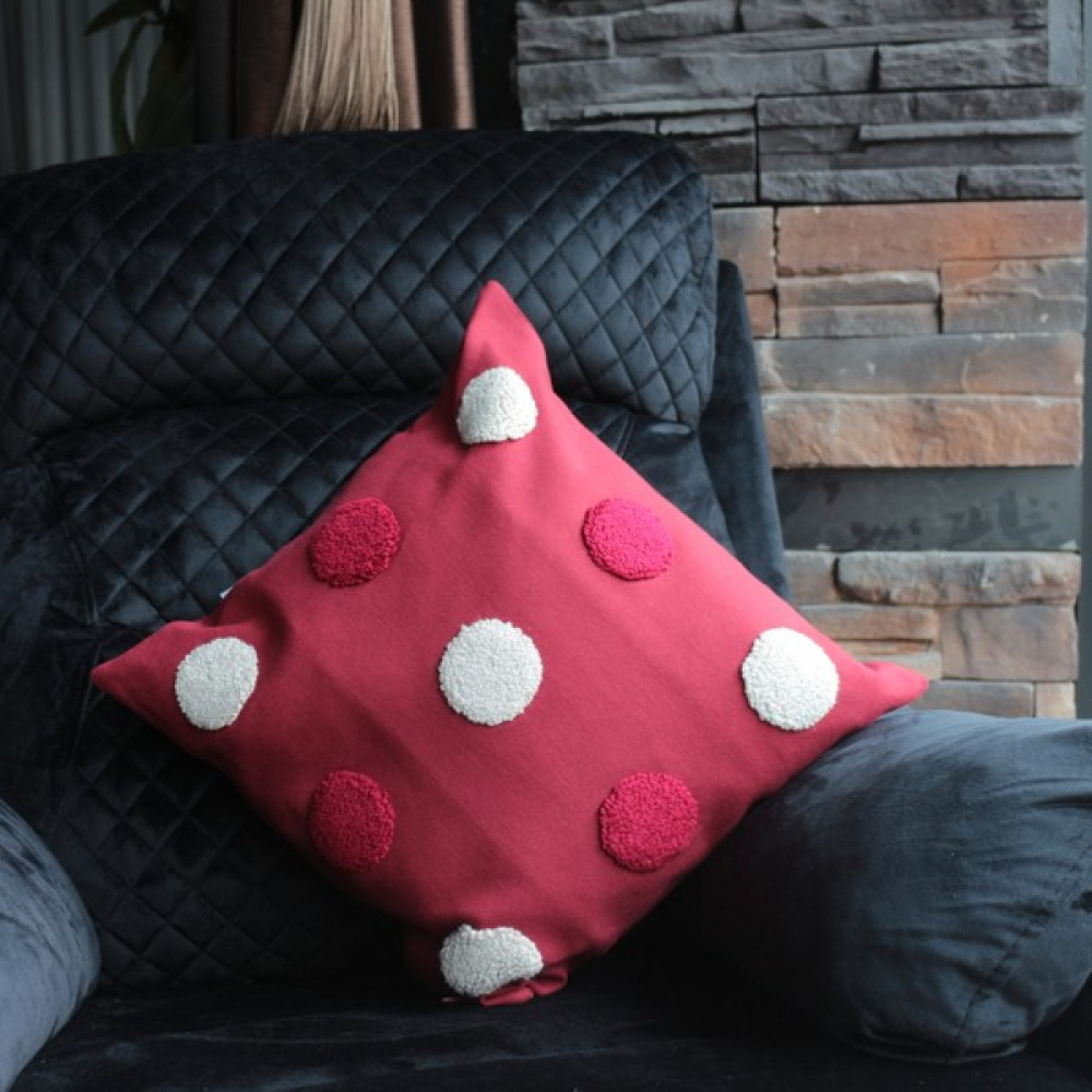 İzmit Çınar Kadın Kooperatifi Daire Desenli Dekoratif Punch Panç Işlemeli Kırlent Kılıfı (42X42CM) - 42 x 42 cm - Bordo Kırlent / Mobilya Yastığı Fiyatı