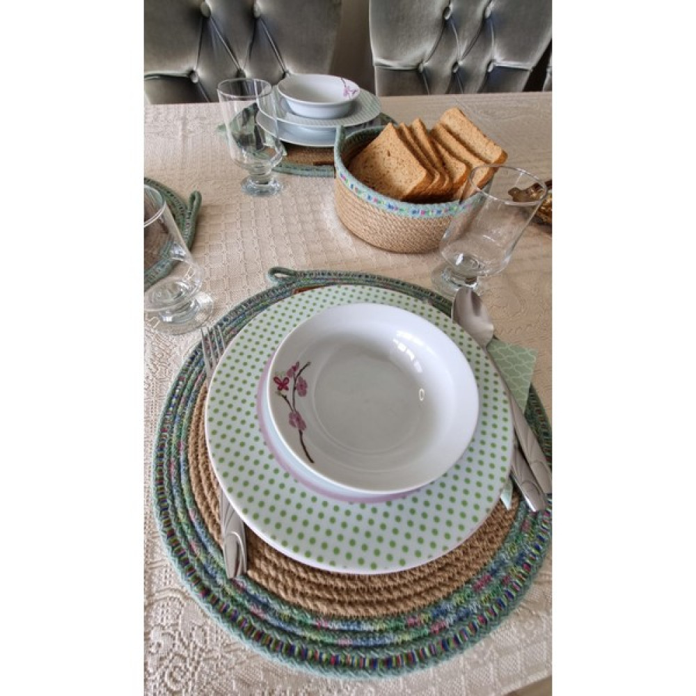İzmit Çınar Kadın Kooperatifi El Yapımı Hasır Jüt Ip 4'lü Supla Amerikan Servis Ekmek Sepeti Peçetelik Seti - Açık Mavi - 35 x 35 cm Amerikan Servis Fiyatı