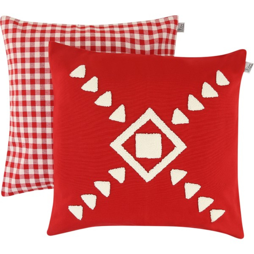 Izmit Çınar Kadın Kooperatifi Özel Tasarım Etnik Desenli Dekoratif Punch Işlemeli Pötikare Yastık & Kırlent Kılıfı Seti - Kırmızı - 40 x 40 cm Kırlent / Mobilya Yastığı Fiyatı