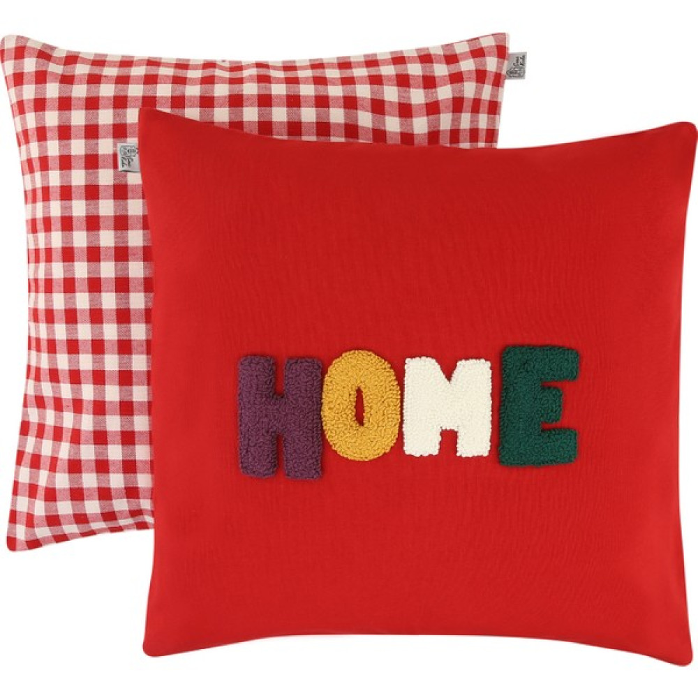 İzmit Çınar Kadın Kooperatifi Özel Tasarım Home Desenli Dekoratif Punch Işlemeli ve Pötikare Yastık & Kırlent Kılıfı Seti - Kırmızı - 40 x 40 cm Kırlent / Mobilya Yastığı Fiyatı