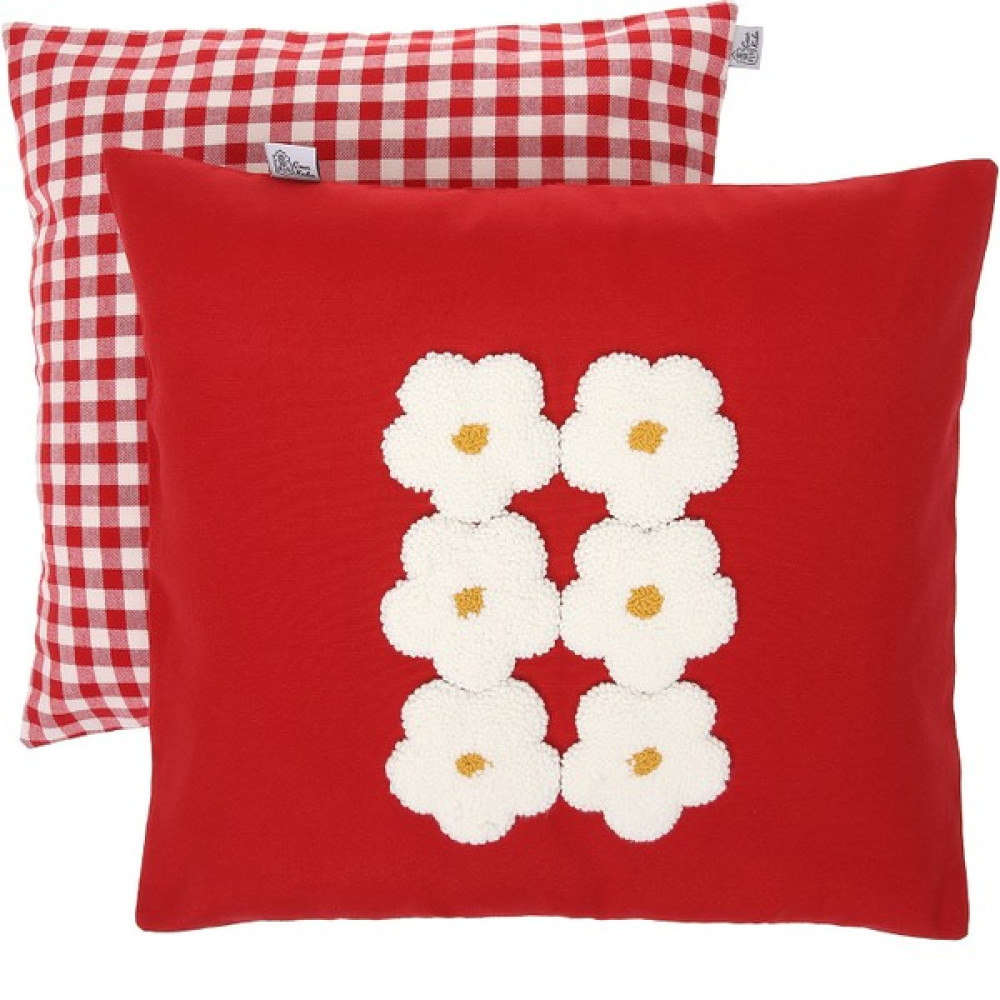 İzmit Çınar Kadın Kooperatifi Özel Tasarım Papatya Desenli Dekoratif Punch İşlemeli, Pötikare Yastık Kırlent Kılıfı Seti - Kırmızı - 45 x 45 cm Kırlent / Mobilya Yastığı Fiyatı