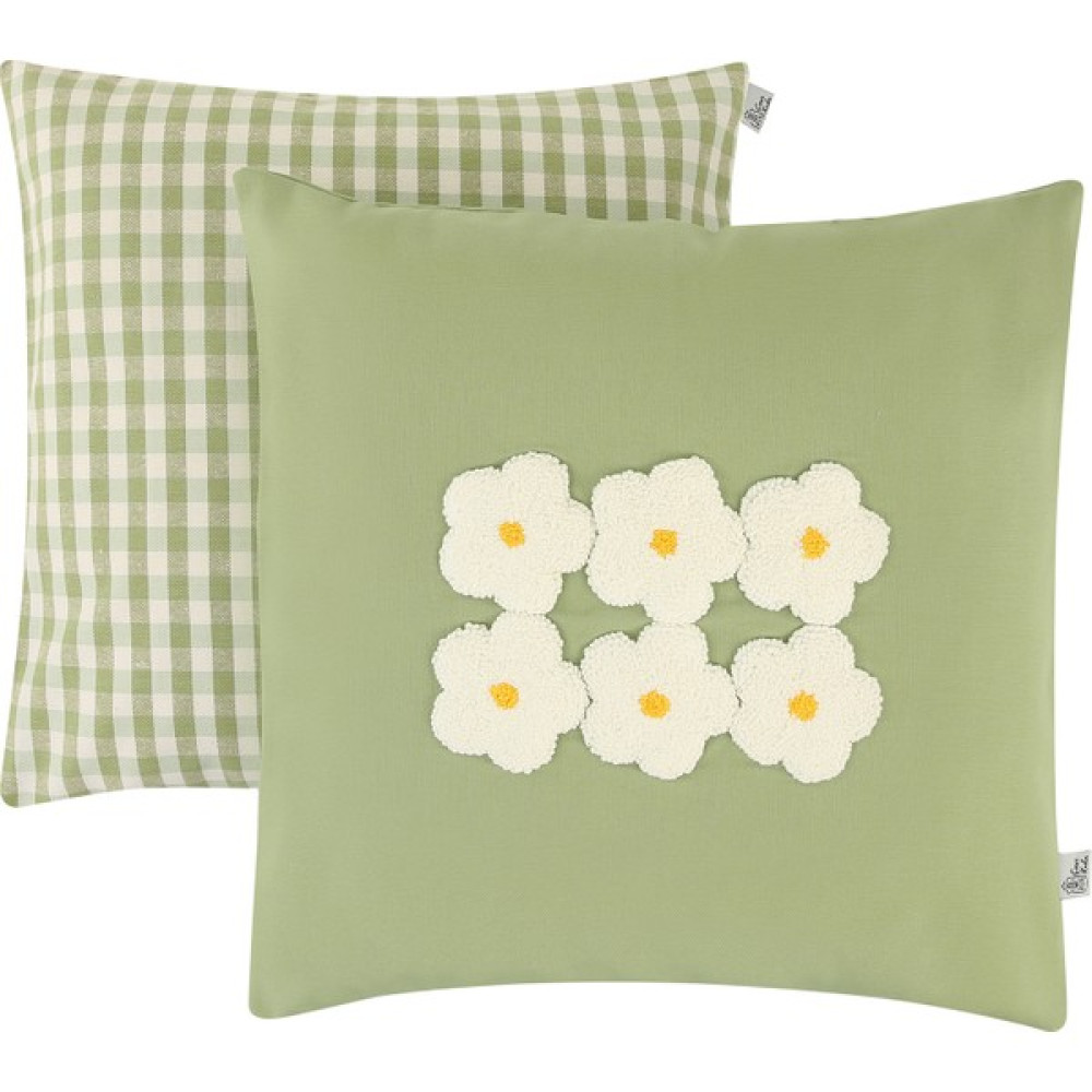 Izmit Çınar Kadın Kooperatifi Özel Tasarım Papatya Desenli Dekoratif Punch Işlemeli Pötikare Yastık & Kırlent Kılıfı Seti - Yeşil - 40 x 40 cm Kırlent / Mobilya Yastığı Fiyatı