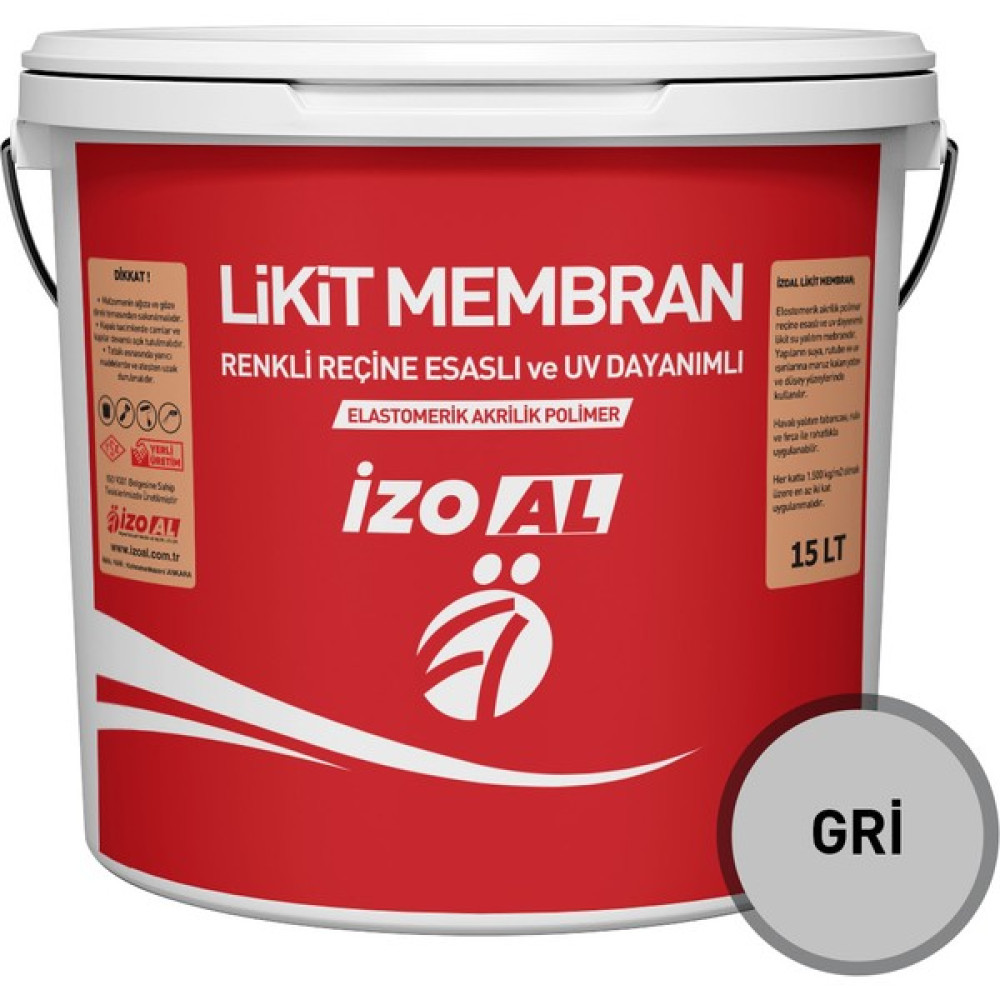 İzoal 15 Lt Elastomerik Reçine Esaslı ve Uv Dayanı mlı Likit Membran - Gri Dış Cephe Yalıtım Malzemeleri Fiyatı