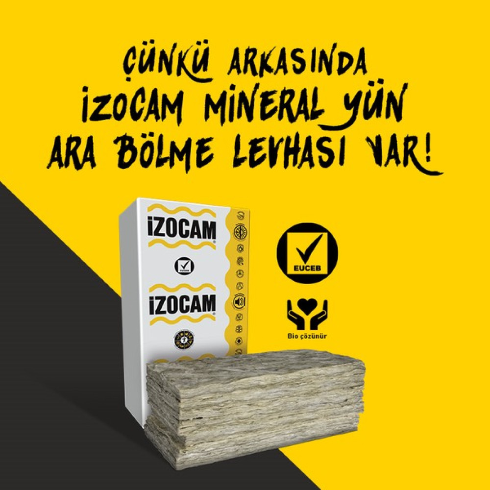 İzocam Mineral Yün Ara Bölme Levhası 80X 600X1200 mm (7,2 M2) Dış Cephe Yalıtım Malzemeleri Fiyatı