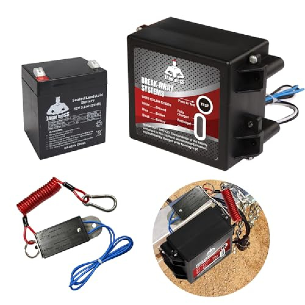 Jack Boss Upgraded Trailer Breakaway Kit, LED Test Controller System with 12V 5AH Battery and Charger, Universal for Brakes of Trailer Vehicle