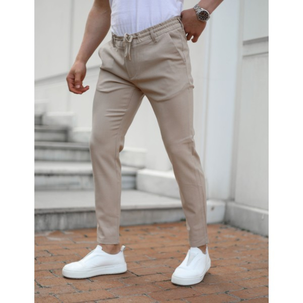 Jack Caprio Erkek Bej Renk Slım Fit Jogger Pantolon Renk Solması Yapmaz Yüksek Kalite Likralı Erkek Pantolon Fiyatı