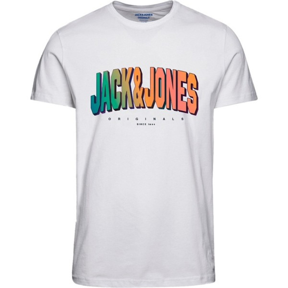 Jack & Jones Sıfır Yaka Baskılı Beyaz Erkek T-Shirt 12238135 Erkek T-shirt Fiyatı