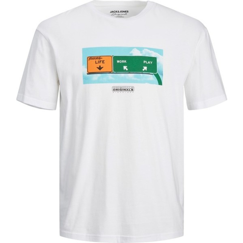 Jack & Jones Sıfır Yaka Baskılı Beyaz Erkek T-Shirt 12238373 Erkek T-shirt Fiyatı