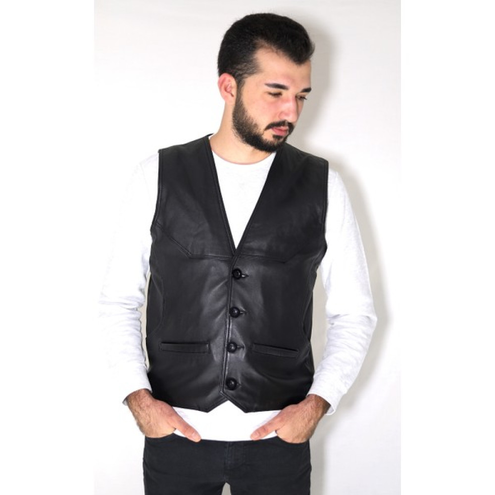 Jack Paul Kuzu Derisi Yan Cepli Siyah Yelek Erkek Yelek Fiyatı
