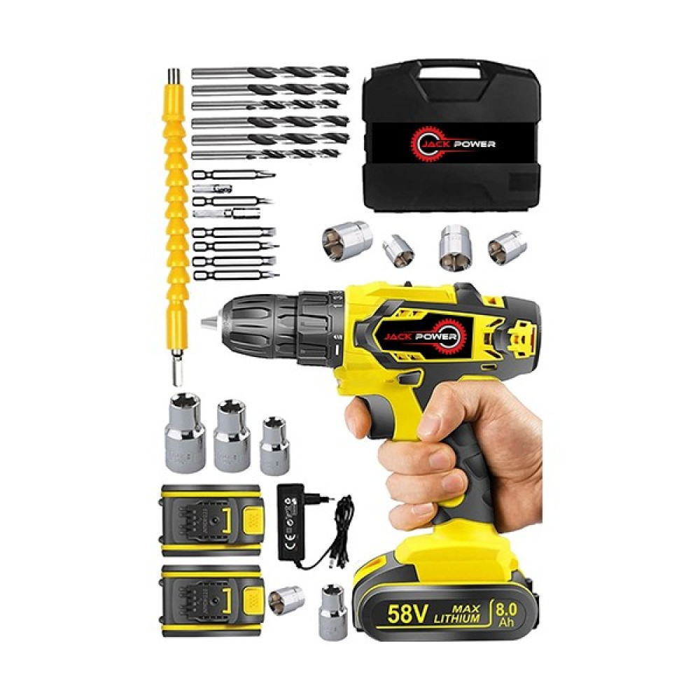 Jack Power Germany X-Torq 58 V 8 Ah Çift Metal Şanzıman Çift Akülü Vidalama Matkap 27 Parça Set - Sarı Elektrikli El Aletleri Fiyatı