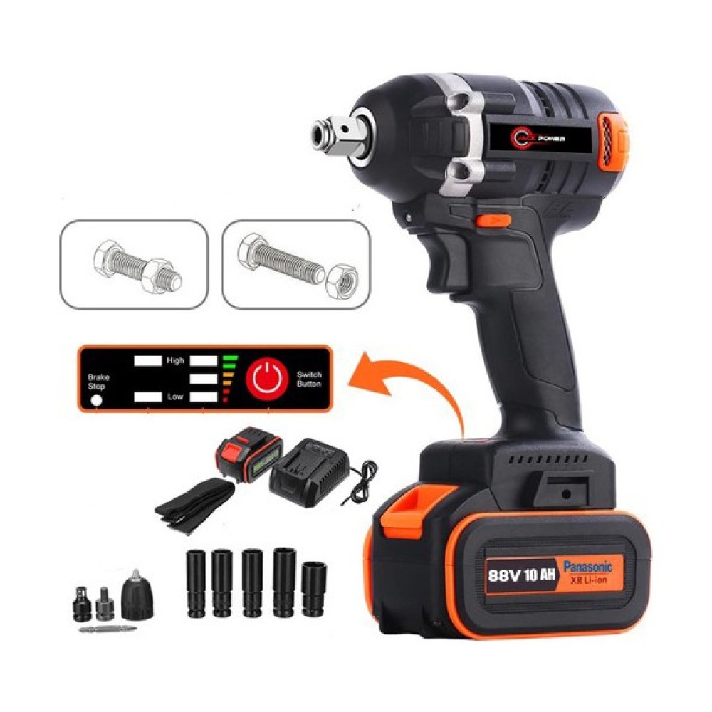 Jack Power Metal Dişli 88V 10AH Panasonic Çift Akülü Kömürsüz Motor Darbeli Matkap Somun Bijon Sökme Makinesi Somun Sıkma Makinesi Fiyatı