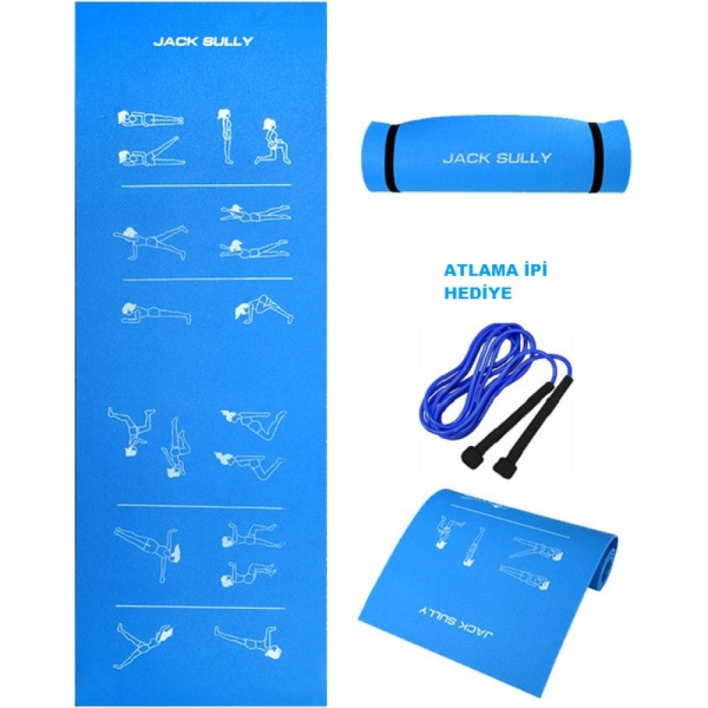 Jack Sully Egzersiz Figürlü Kaydırmaz Mavi Pilates ve Yoga Minderi 180X60CM 10MM I 1AD. Atlama Ipi Hediye - Pilates Minderi Fiyatı