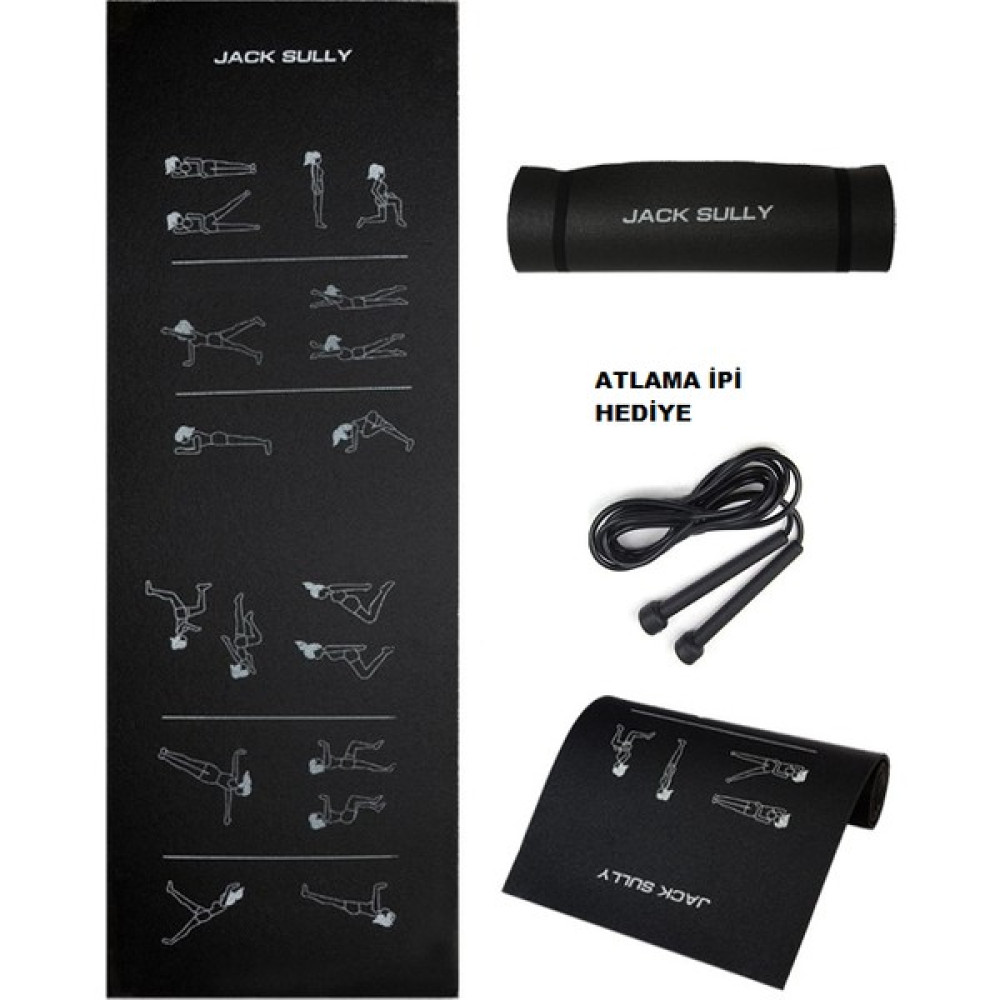 Jack Sully Egzersiz Figürlü Kaydırmaz Siyah Pilates ve Yoga Minderi 180X60CM 10MM I 1AD. Atlama Ipi Hediye Pilates Minderi Fiyatı