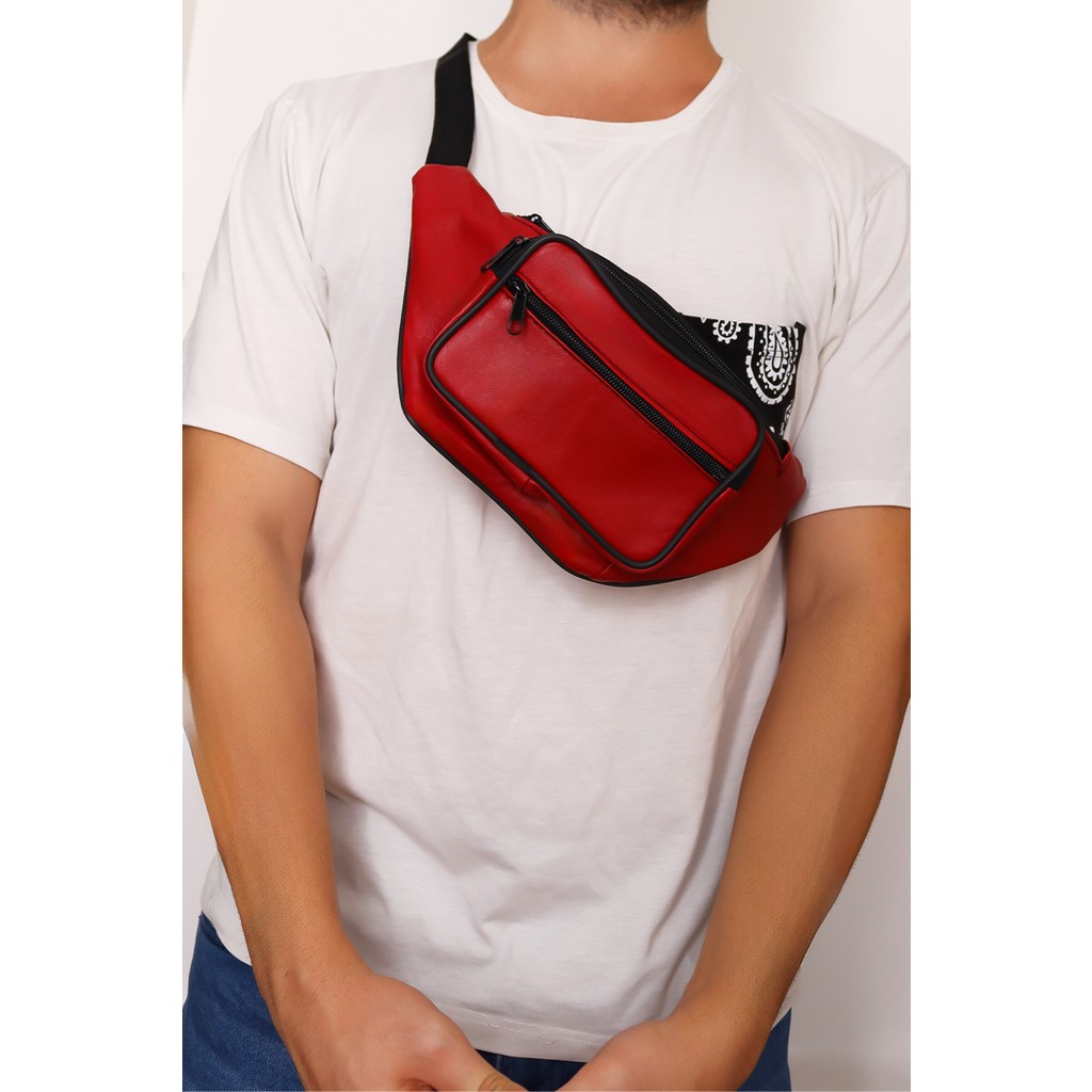 Jack Tonio Unisex Ayarlanabilir Askılı Fermuarlı Kırmızı Deri Omuz Göğüs ve Bel Çantası Diğer Fiyatı