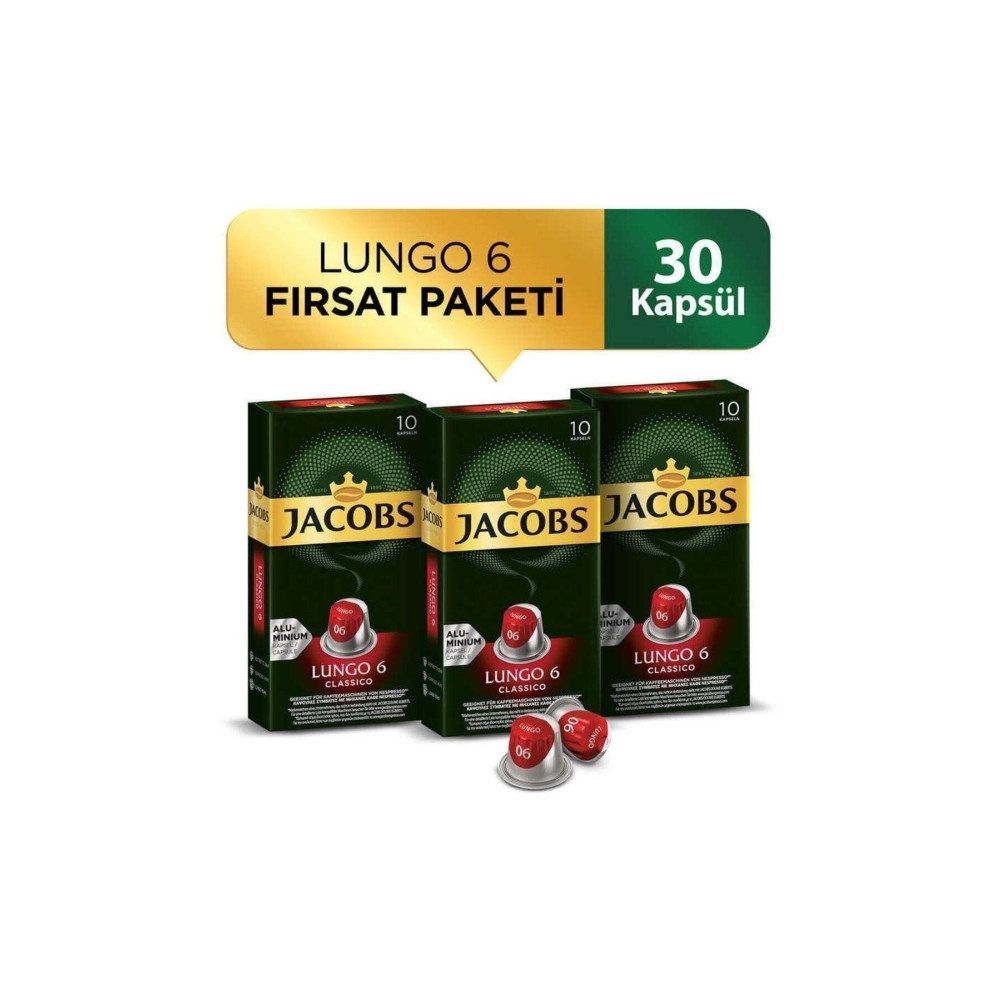 Jacobs Lungo 6 Classic Nespresso Uyumlu Alüminyum Kapsül Kahve 10 Adet X 3 Paket Kahve Fiyatı