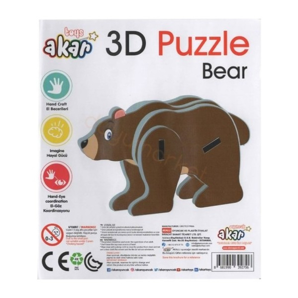 Jagu Ayı 3D Puzzle Eğitici Oyuncak Fiyatı