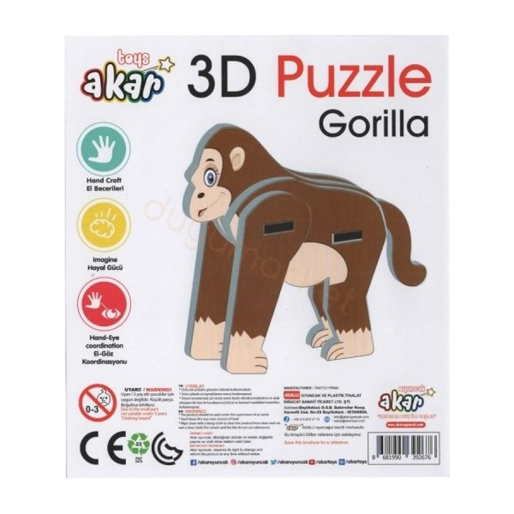 Jagu Goril 3D Puzzle Eğitici Oyuncak Fiyatı