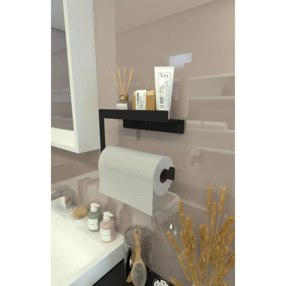 JaguArt Rulo Kağıt Havluluk Raflı Havlu Askısı Banyo Düzenleyici Organizer Kağıt Havluluk Dekoratif Mat Siyah Baharatlık Havluluk Fiyatı