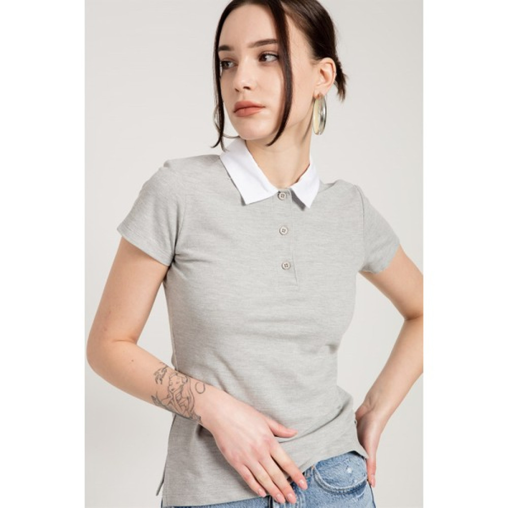 Jahr Marc Gri Kontrast Polo Yaka Slim Fit T-Shirt Bayan T-shirt Fiyatı