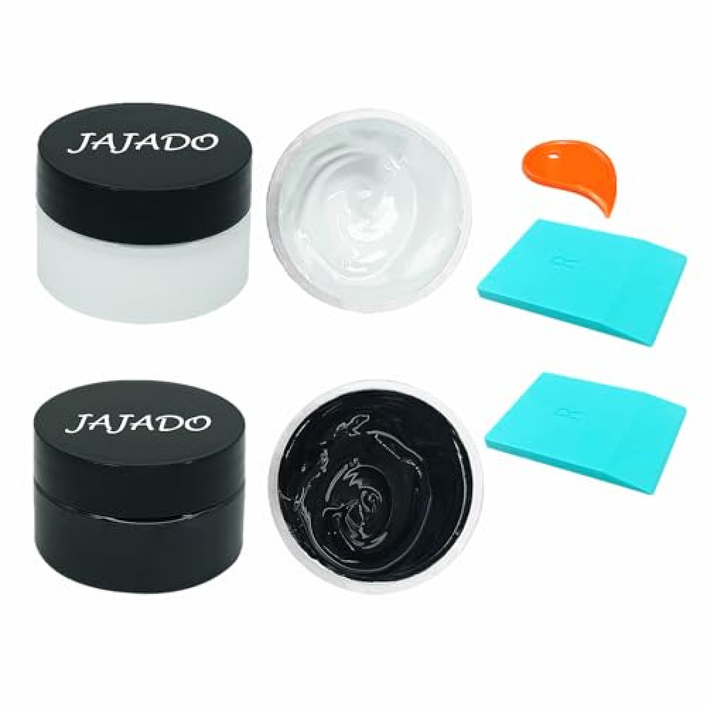 JAJADO 2 Jars Black White Chalk Paste Paint and 2 Pcs Mini Squeegees, 1.7Oz Chalk Paste Silk Screen Stencils for Crafts Reusable Adhesive Stencil Paint Fabric Paint on Wood, T-Shirt