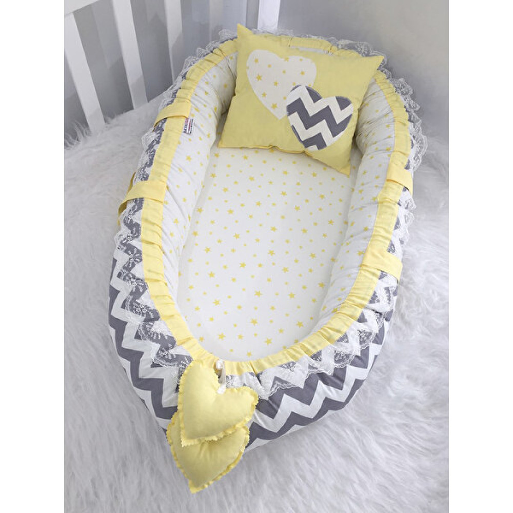 Jaju Baby Babynest Gri Zigzaglı Sarı Yıldızlı Lüx Baby Nest Bebek Yatağı Fiyatı