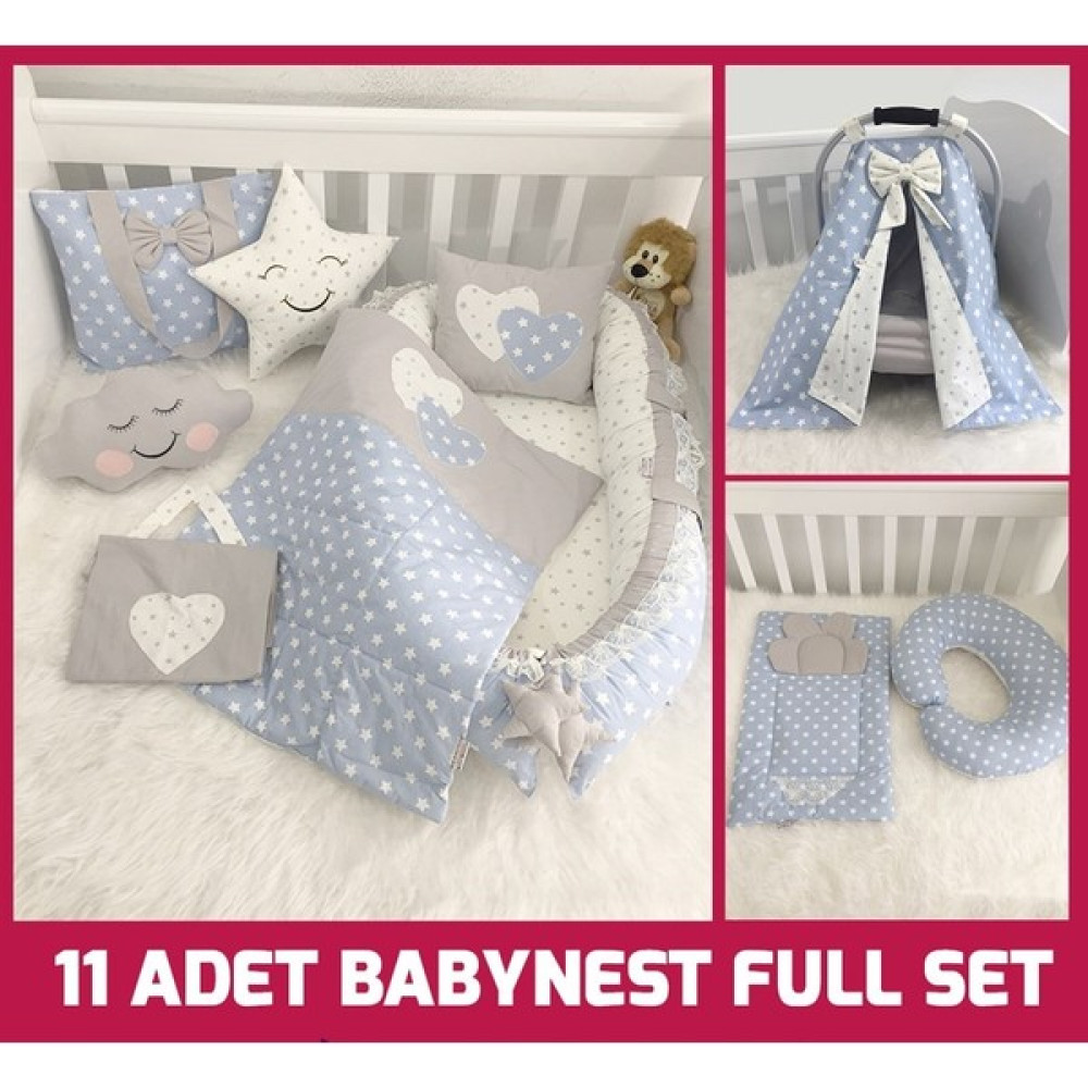 Jaju Baby Babynest Mavi ve Gri Yıldızlı Tam Set Babynest - 100x60 - Gri - Mavi Park Yatak / Oyun Parkı Fiyatı