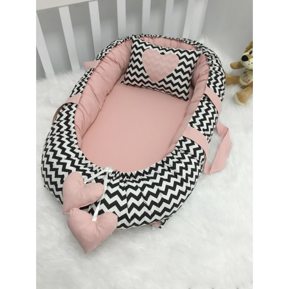 Jaju Baby Babynest Siyah Zigzaglı Pudra Lüx Tasarım Baby Nest Bebek Yatağı Fiyatı